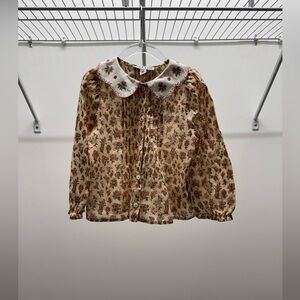 Emile et Ida Kids Floral Button-Up Blouse with Peter Pan Collar Size 4 Years